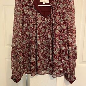 LOFT Burgundy Floral Blouse